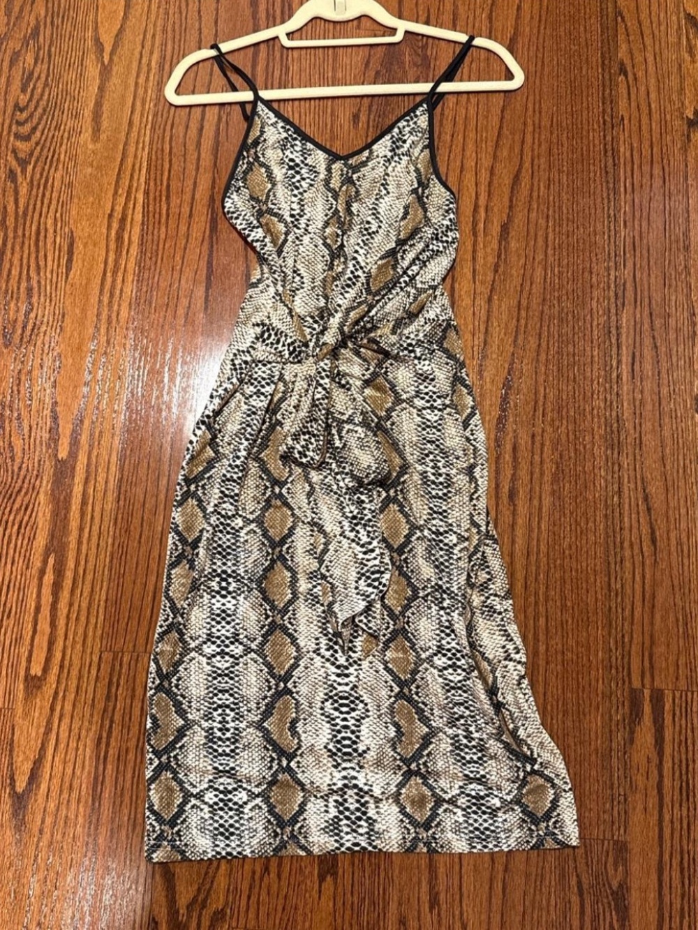 DAVI & DANI Snake-Print Midi Slip Dress in Brown and Black